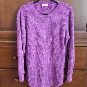 Purple Chunky Knit Crew Neck Sweater